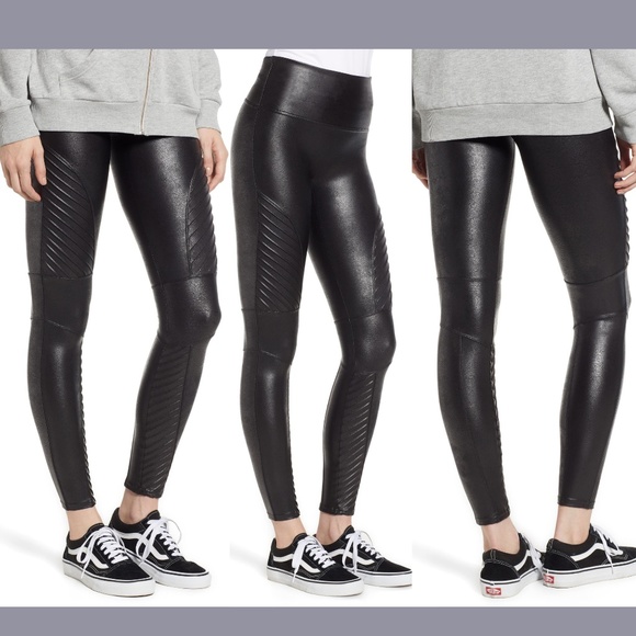 NWT‎ SPANX [ Small ] Faux Leather Moto Leggings in Very Black - Picture 1 of 13